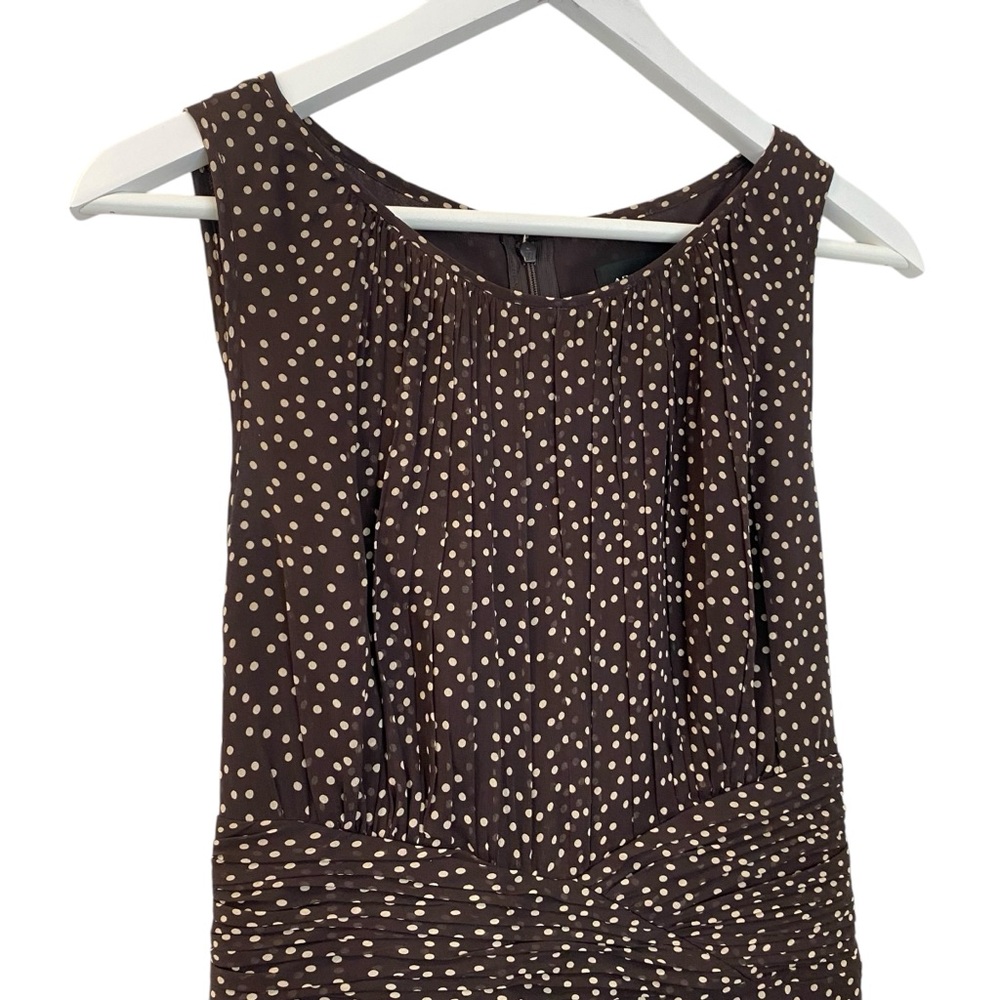 Adriana Papell 100% Silk Brown and White Polka Dot Maxi Dress - Picture 3 of 9